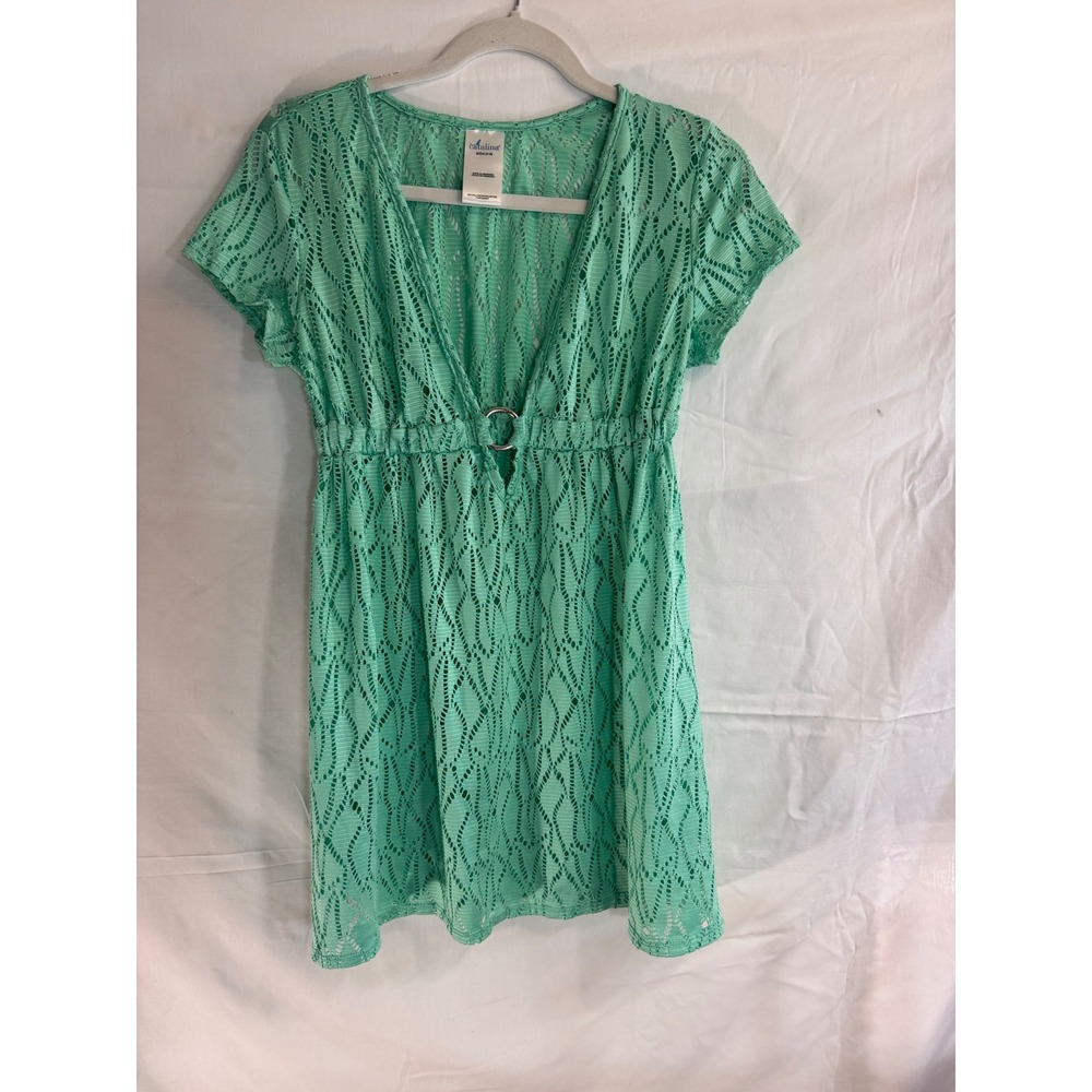 Catalina Teal Cream Pointelle Knit Swim Cover-Up Dress O-Ring S CTL26906